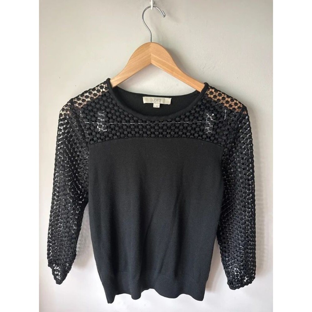 LOFT Black Crochet Lace Sleeve Sweater Small